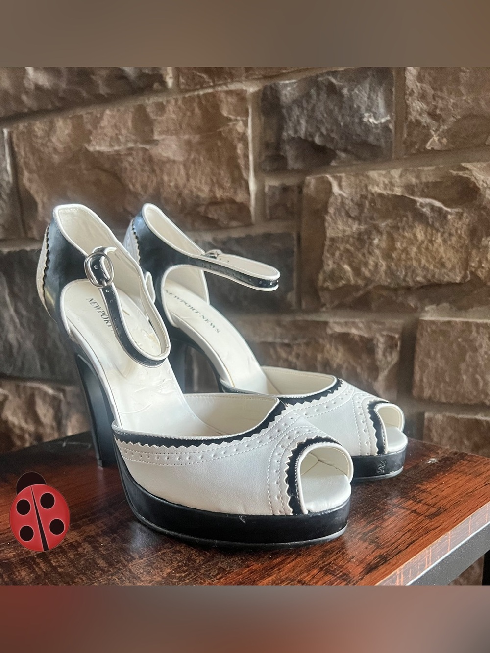 White and Black Peep-Toe Mary Jane Platform Heels -8.5